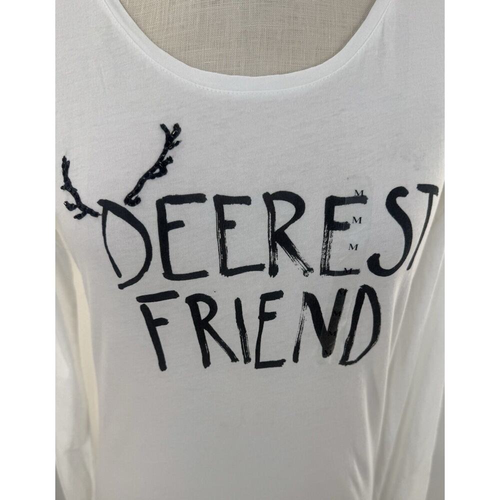 Loft Women’s nwt m white long sleeve t-shirt Deerest Friend Casual Winter Fall